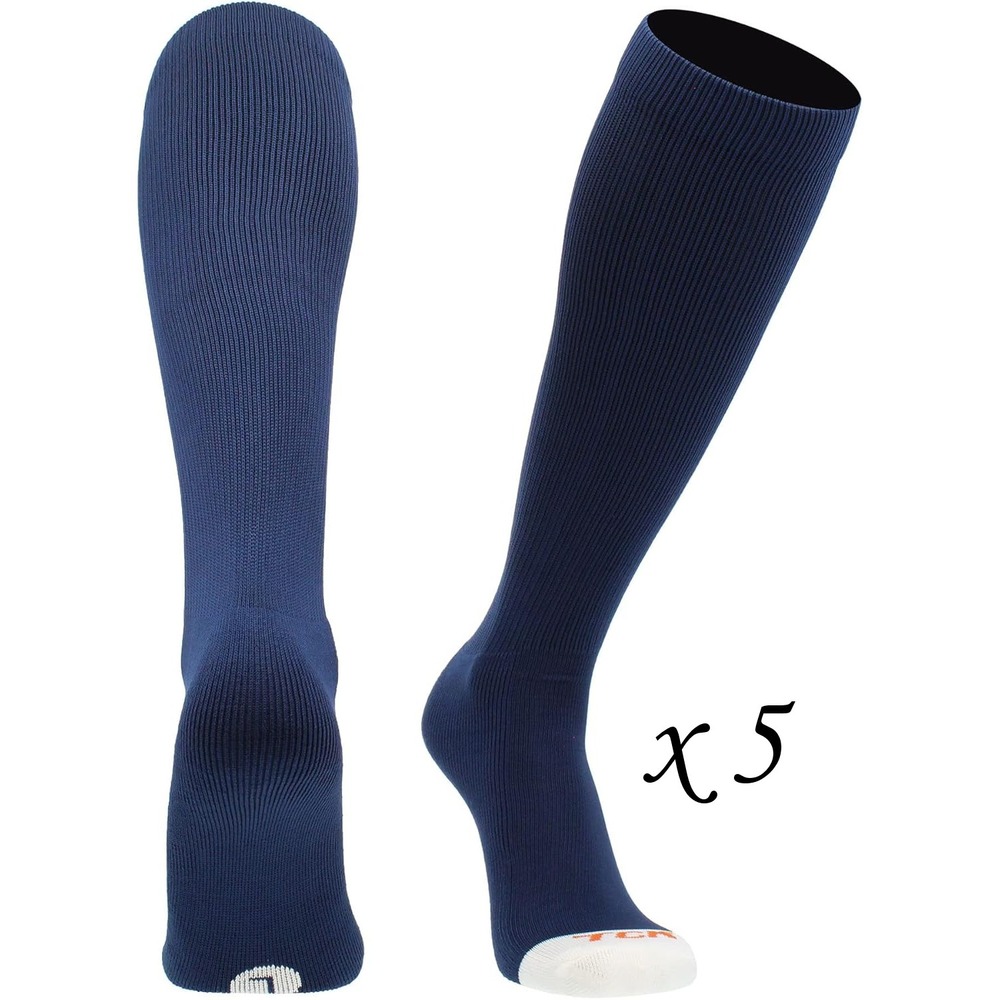 5 Pairs TCK Over the Calf‎ Softball Socks - Solid Navy Blue - Youth XS